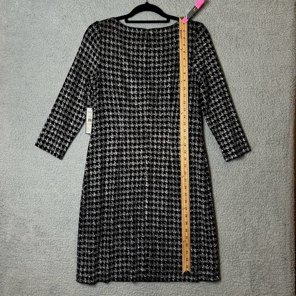 Jessica Howard Dress Womens 10 Black Houndstooth Glitter Knit Shift‎ Dress NEW - Picture 9 of 13